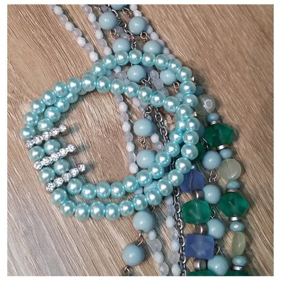 Lia Sophia Multi Strand Sea Glass & Beads Necklace Free Bracelet Seafoam - Picture 2 of 5